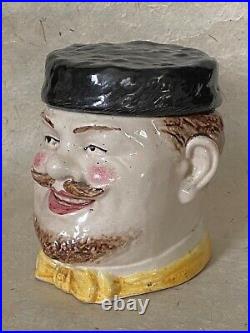 Antique Majolica BEARDED MAN WITH TAM CAP TOBACCO JAR Humidor Early 20th Century