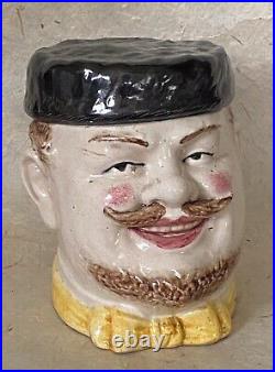 Antique Majolica BEARDED MAN WITH TAM CAP TOBACCO JAR Humidor Early 20th Century