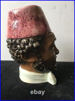 Antique Majolica Black Americana Figural Head Tobacco Humidor Jar Middle Eastern