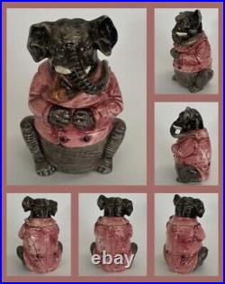 Antique Majolica Elephant Figural Tobacco Jar Humidor 19th Century-RARE