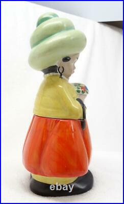 Antique Majolica Figural Genie in Turban Harem Servant Tobacco Tea Jar Humidor