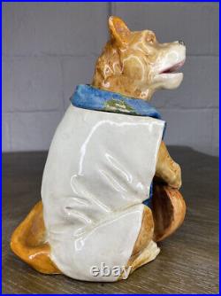 Antique Majolica Humidor Dog Guitar Figural 1800s RARE Tobacco Jar