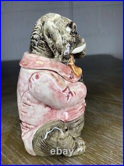 Antique Majolica Humidor Elephant Smoking Pipe Figural Red Jacket 1800s Tobacco