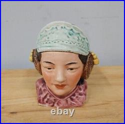 Antique Majolica Humidor Tobacco Jar Figural Woman With Headwrap