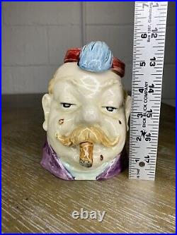 Antique Majolica Humidor Tobacco Jar Man Figural Hat Tassel Fez Moustache 1880