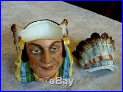 Antique Majolica Indian Chief Headdress Tobacco Jar Humidor Art Pottery