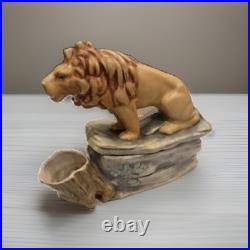 Antique Majolica Lion Smoking Set Humidor Match Striker Cigar Holder Ashtray