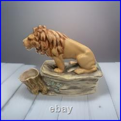 Antique Majolica Lion Smoking Set Humidor Match Striker Cigar Holder Ashtray