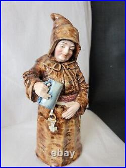 Antique Majolica Monk FriarTabacco Jar Humidor