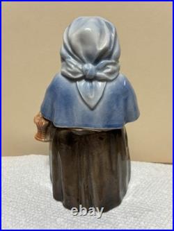 Antique Majolica Old Woman with Umbrella & Basket Standing Tobacco Humidor Jar