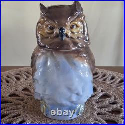 Antique Majolica Owl Figural Tobacco Jar Humidor Germany 7 Art Nouveau