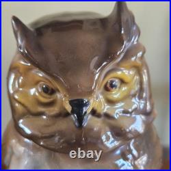 Antique Majolica Owl Figural Tobacco Jar Humidor Germany 7 Art Nouveau
