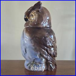 Antique Majolica Owl Figural Tobacco Jar Humidor Germany 7 Art Nouveau