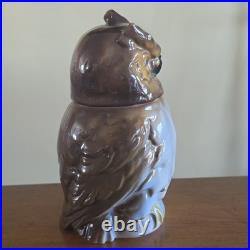 Antique Majolica Owl Figural Tobacco Jar Humidor Germany 7 Art Nouveau