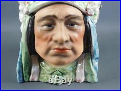 Antique Majolica Proud American Indian Chief Head Tobacco Jar Humidor