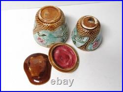 Antique Majolica Smoking Set with Tobacco Jar/Humidor 4 Pieces