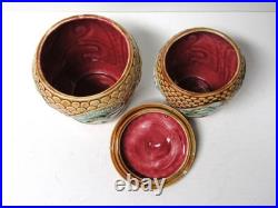 Antique Majolica Smoking Set with Tobacco Jar/Humidor 4 Pieces