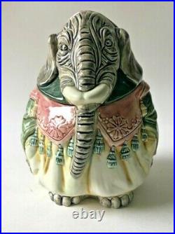 Antique Majolica Tobacco Humidor Jar Elephant With Tusks 6 1/4