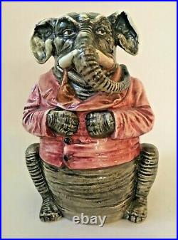 Antique Majolica Tobacco Humidor Jar Elephant With Tusks 8