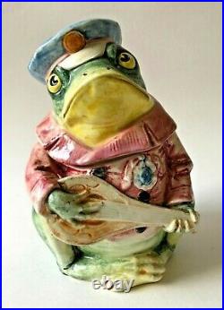 Antique Majolica Tobacco Humidor Jar Frog Playing Guitar 8