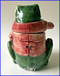 Antique Majolica Tobacco Humidor Jar Frog Smoking A Pipe 6 1/2
