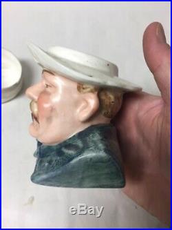 Antique Majolica Tobacco Humidor Jar Man With Pipe And Hat