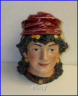 Antique Majolica Tobacco Jar Humidor Gypsy Woman Austria / Germany