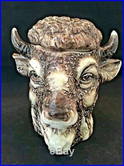 Antique Majolica Tobacco Jar Of Buffalo