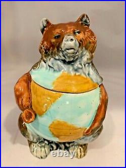 Antique Majolica Tobacco Jar With A Bear