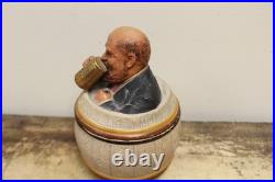 Antique Man drinks in beer barrel Tobacco Humidor Jar Antique Johann Maresch