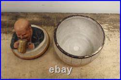 Antique Man drinks in beer barrel Tobacco Humidor Jar Antique Johann Maresch