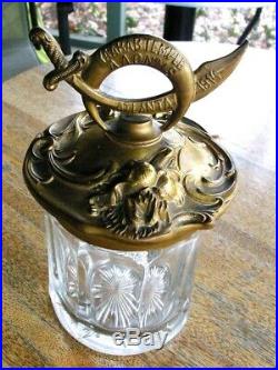 Antique Masonic 1914 Atlanta Art Nouveau Glass Tobacco Cigar Humidor Jar Mason