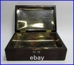 Antique Metal Lined Wooden Cigar Humidor Box 11.75 x 7.75 x 4 1/4