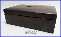 Antique Metal Lined Wooden Cigar Humidor Box 11.75 x 7.75 x 4 1/4