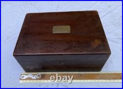 Antique Metal Lined Wooden Cigar Humidor Box 11x8x4 1/4