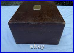 Antique Metal Lined Wooden Cigar Humidor Box 11x8x4 1/4