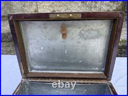 Antique Metal Lined Wooden Cigar Humidor Box 11x8x4 1/4