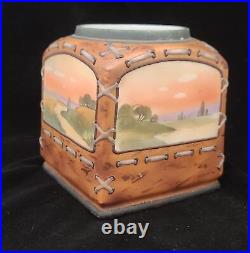 Antique NIPPON Hand Painted Porcelain Jar Tobacco Humidor Japan 4-scene car