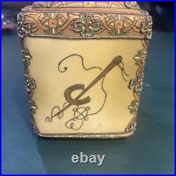 Antique Nippon Horse Portrait Humidor Jar Hand Painted Moriage Beaded Lid Read