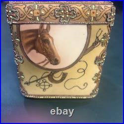 Antique Nippon Horse Portrait Humidor Jar Hand Painted Moriage Beaded Lid Read