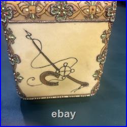 Antique Nippon Horse Portrait Humidor Jar Hand Painted Moriage Beaded Lid Read