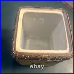 Antique Nippon Horse Portrait Humidor Jar Hand Painted Moriage Beaded Lid Read