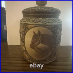 Antique Nippon Horse Portrait Humidor Jar Hand Painted With Ashtray