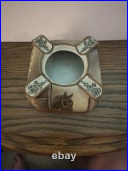Antique Nippon Horse Portrait Humidor Jar Hand Painted With Ashtray