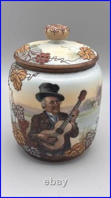 Antique Nippon Scenic Man Portrait Humidor Jar Hand Painted Stunning Quality