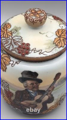 Antique Nippon Scenic Man Portrait Humidor Jar Hand Painted Stunning Quality
