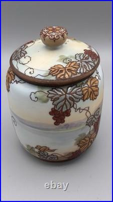 Antique Nippon Scenic Man Portrait Humidor Jar Hand Painted Stunning Quality