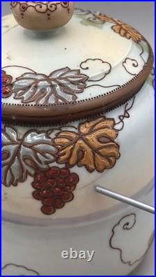 Antique Nippon Scenic Man Portrait Humidor Jar Hand Painted Stunning Quality