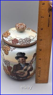Antique Nippon Scenic Man Portrait Humidor Jar Hand Painted Stunning Quality