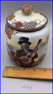 Antique Nippon Scenic Man Portrait Humidor Jar Hand Painted Stunning Quality
